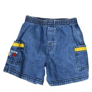 Vintage Disney Mickey Baby Shorts 18M Denim Nautical Flags Embroidered Y2K Retro